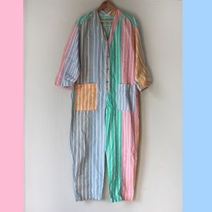 Vintage NAF NAF pastel colorblock striped jumpsuit